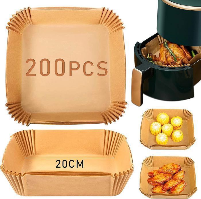 200 Pièces Air Fryer Disposable Paper Liner Feuilles de Papier de Cuisson Étanche Antiadhésive pour Poêle Four Micro Ondes Friteuse