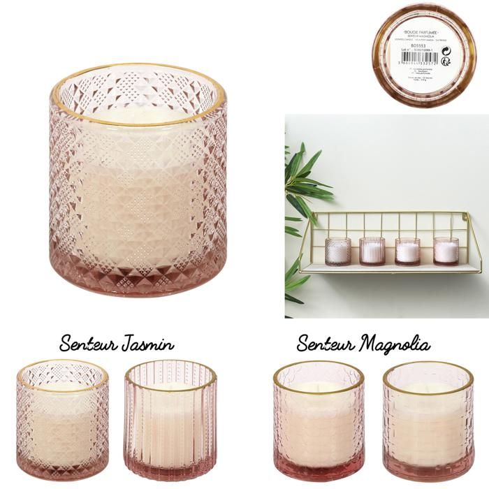 BOUGIE PARFUMEE VERRE CISELE ROSE H7CM M24