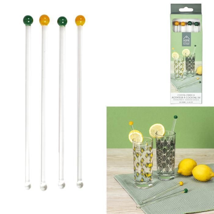 Agitateurs à cocktail - Verre - Lot de 4 - Couleur verte - Compatible lave-vaisselle