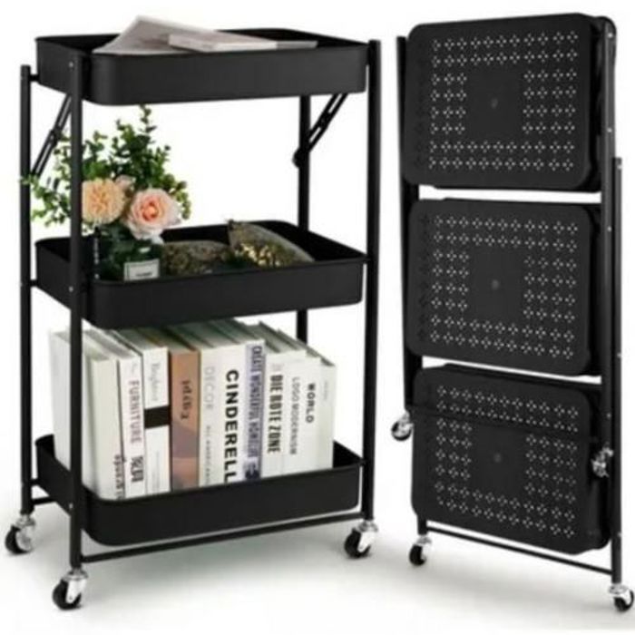 Chariot 3 Niveaux Avec Roulette, Étagère En Metal Pour Rangement Multifunction