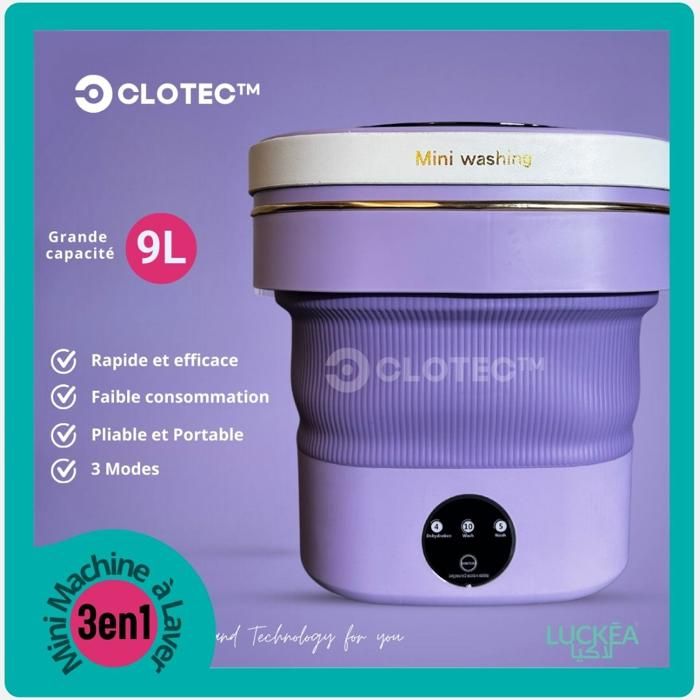 Machine à Laver Pliable Portable 9L (Violet) - Clotec