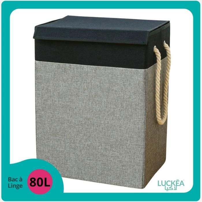 Panier à Linge BALI (Gris) 80L avec Cordes en coton