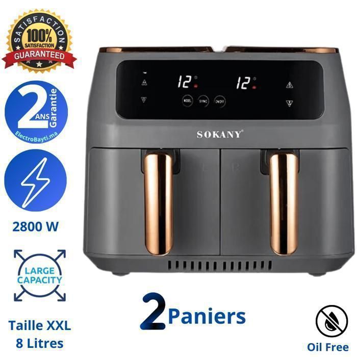 Friteuse sans huile 8L- Air fryer tactile- 2 paniers | Sokany