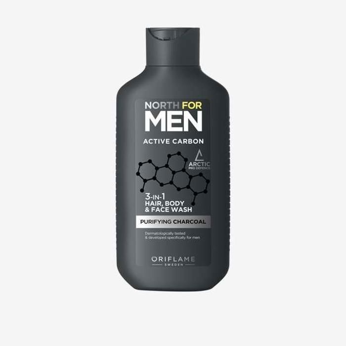 Nettoyant pour les Cheveux, le Corps et le Visage 3 en 1 North For Men Active Carbon 250 ml