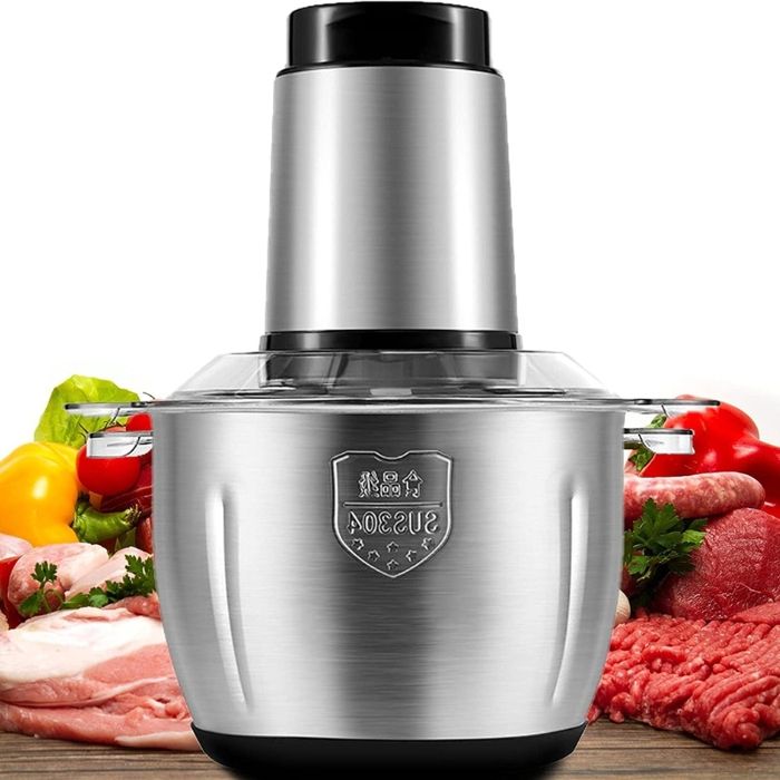 Hachoir électrique multifonction Cooking 2 bols 3L en inox et verre pour viande, légumes, fruits secs et herbes
