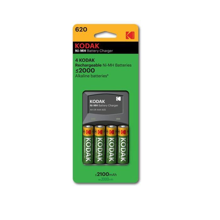 Kodak Chargeur de piles pour piles AA ou AAA-avec4 piles AA/LR03 jusqu'as 2100mAh-Noir