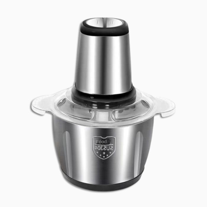 Hachoir électrique multifonction Cooking 2 bols 2L en inox et verre pour viande, légumes, fruits secs et herbes