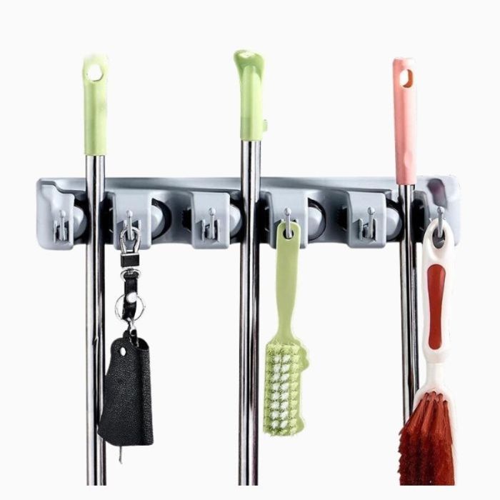 Support mural multifonction avec crochets pour fixation de Balais, Vadrouilles et Brosses