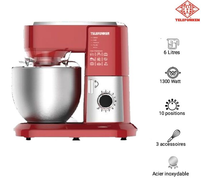 telefunken petrin robot robuste Patissier Multifonction 6 L 10 Positions de vitesse 1300 w