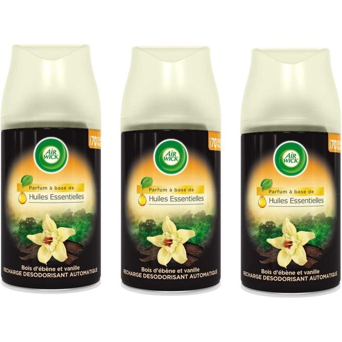 Airwick Recharge Freshmatic ,Huiles Essentielles Bois d'ébène et Vanille 3pcs