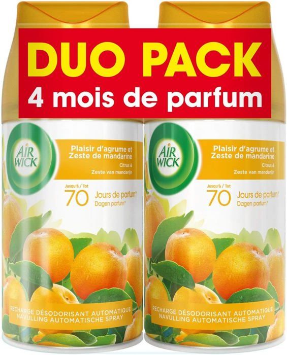 AIR WICK RECHARGE FRESHMATIC PLAISIR D'AGRUME ET ZESTE DE MANDARINE 2pcs