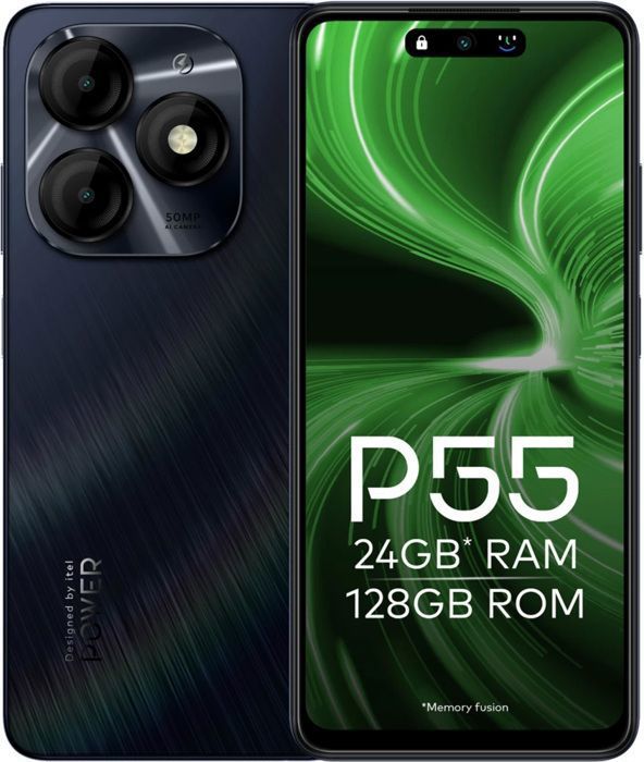 Itel P55 24GB(8+16GB)/128GB, 50MP, 6.6” HD+ 90Hz, 18W, Moonlit Black