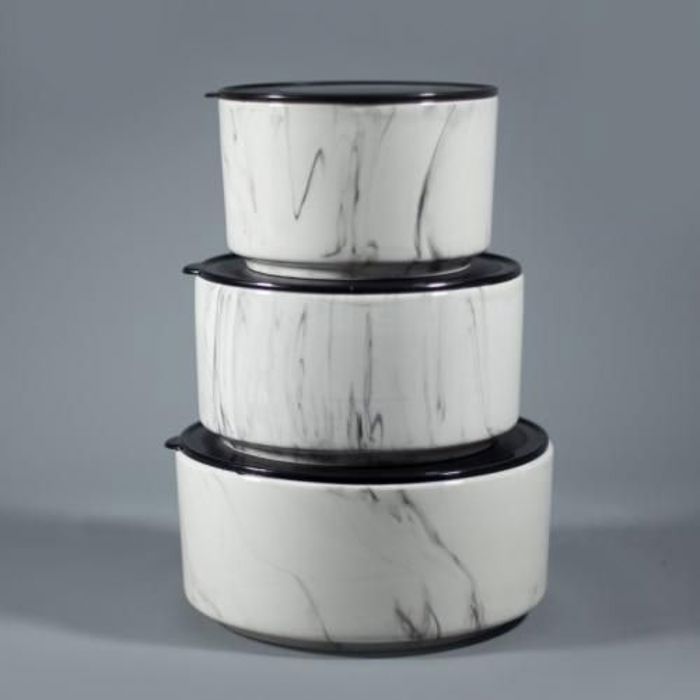 Lot de 3 Boîtes en porcelaine avec couvercle ronds