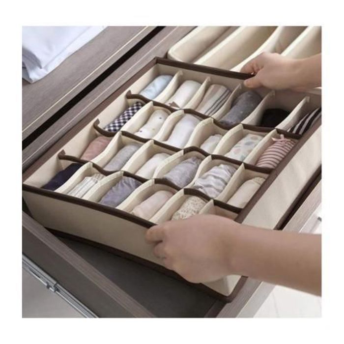 Boîtes de Rangement pour Sous-vêtements de 24 cellules-Beige