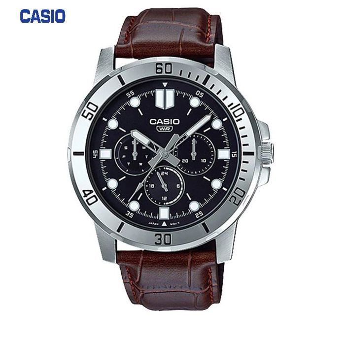 Casio Montre pour homme Bracelet en cuir-Cadran noir-Résistant à l'eau-mtp-vd300l-1eudf