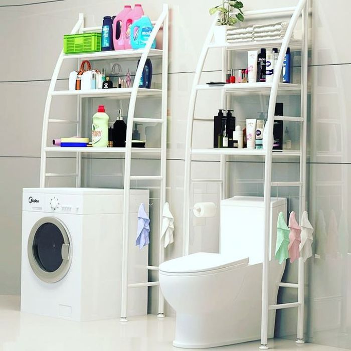 Étagère de Rangement à 3 Niveaux pour Machine à Laver Meuble Organisation Salle de Bain Economiseur d'Espace Solide et Réglable