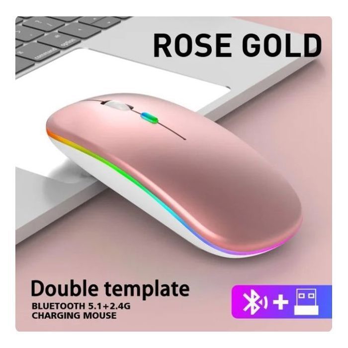 Souris sans fil Bluetooth, 2.4G, USB, lumineuse, pour tablette, téléphone, ordinateur Rose Golde