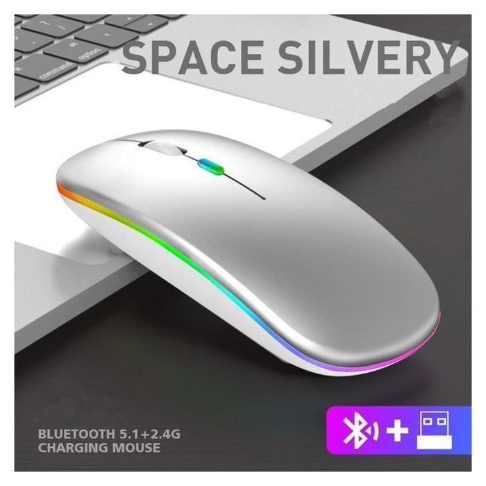 Souris sans fil Bluetooth, 2.4G, USB, lumineuse, pour tablette, téléphone, ordinateur