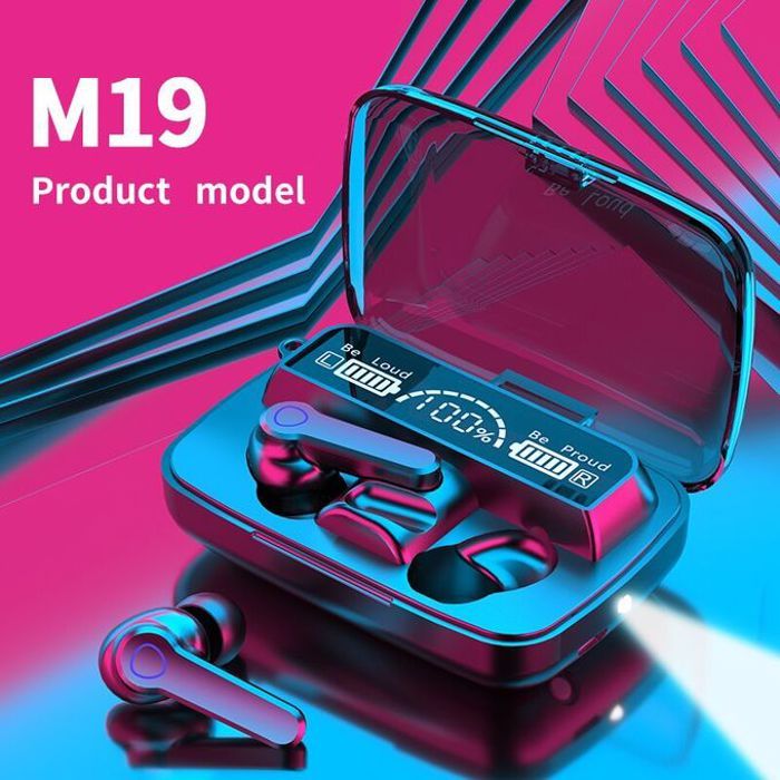 Écouteurs intra-auriculaires TWS Bluetooth 50, affichage numérique intelligent, sport, stéréo,M19