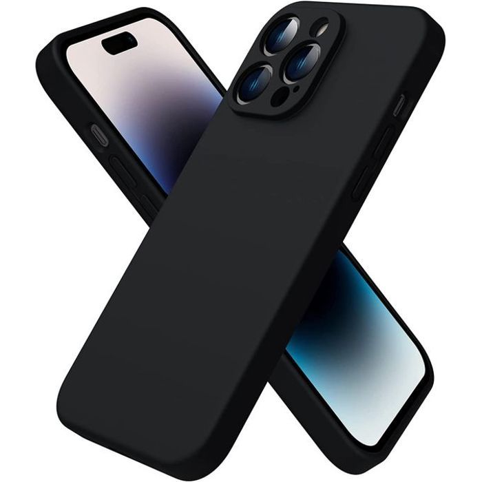 pochette compatible avec iPhone 14 Pro Max Case, Slim Liquid Silicone Noir