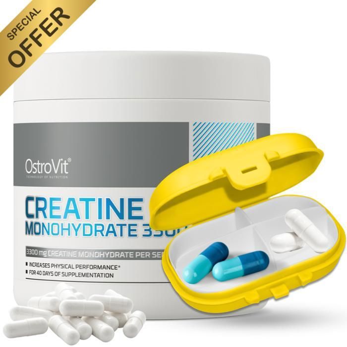 Pack Creatine Monohydrate 3300 120 Caps + Boîte à Pilules