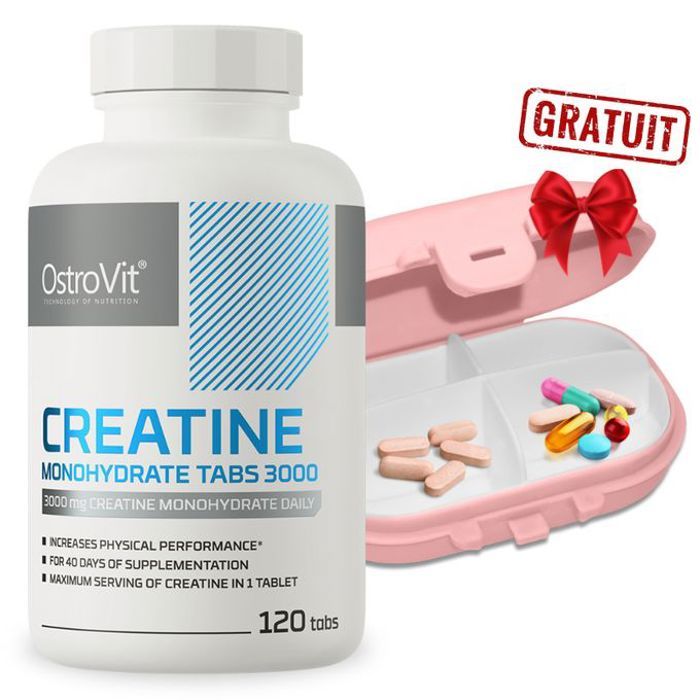Creatine Monohydrate 3000 mg 120 Tabs + Boîte à pilules Gratuit