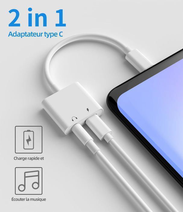 wisdomup Adaptateur USB C vers Jack Ecouteur 3.5mm Audio Casque Chargeur USB-C