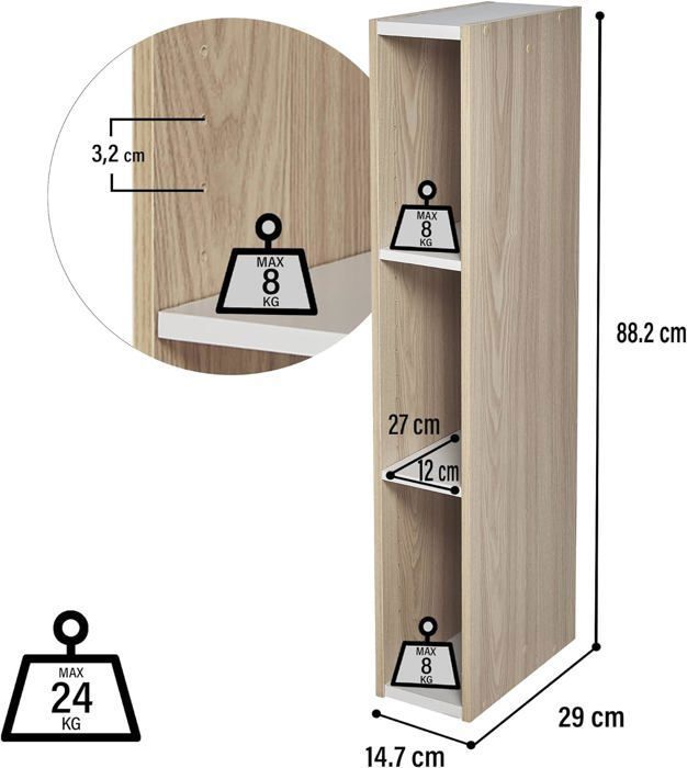 Meuble de rangement, Bibliothèque, 3 Etagères modulables