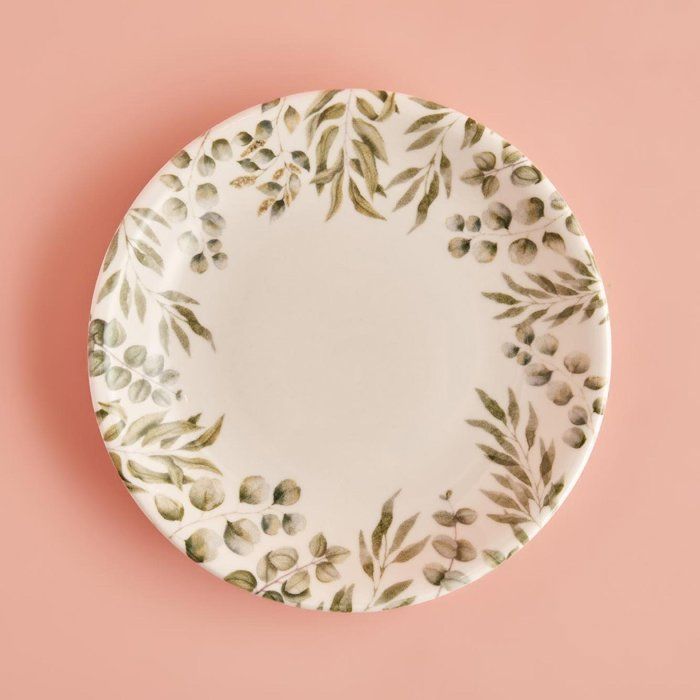Assiette plate en porcelaine d'eucalyptus vert (21 cm)