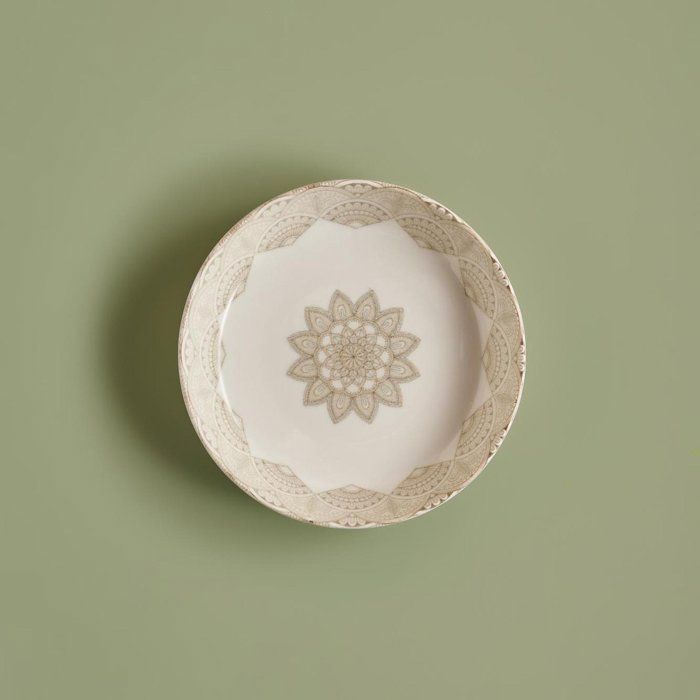 Assiette plate en porcelaine Mandala Beige (18 cm)