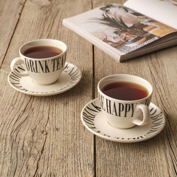 Tasse à thé en porcelaine Mottos, lot de 2, noir (220 cc)
