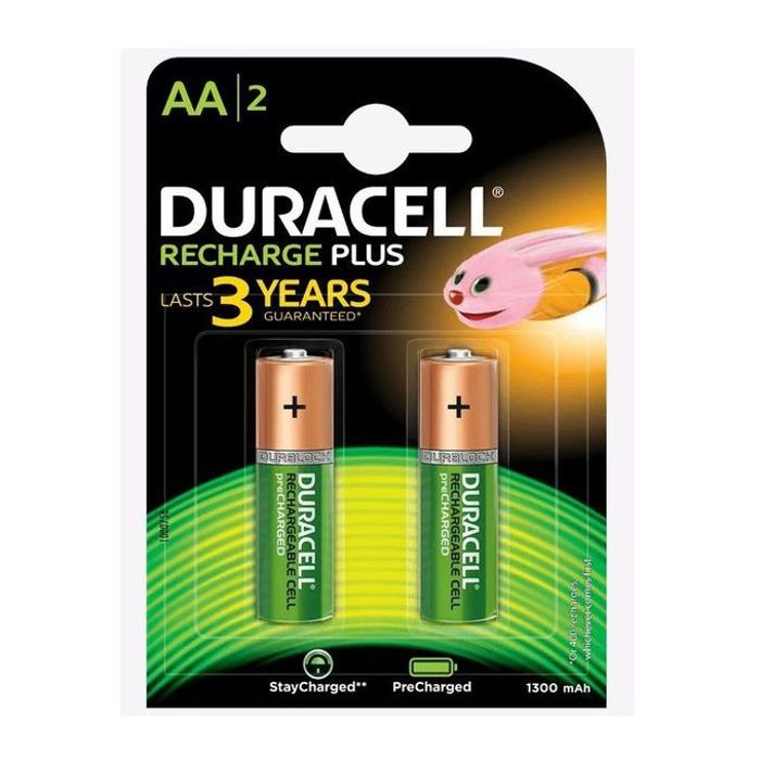 Duracell Lot de 2 Batterie Rechargeable Plus 1300mAh Pro pile prechargée AA (Ni-MH)x2