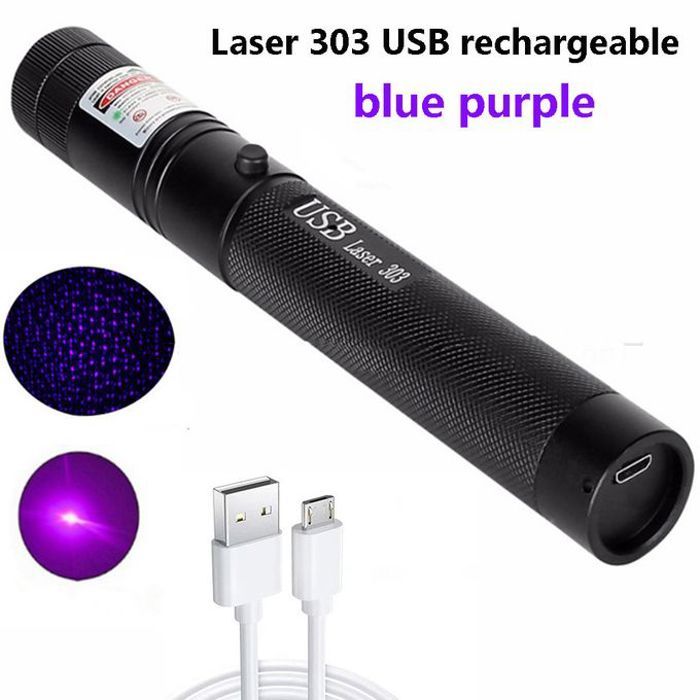 Laser Bleu 303 USB Charge Haute Puissance pointeur lumière chasse dispositif laser stylo