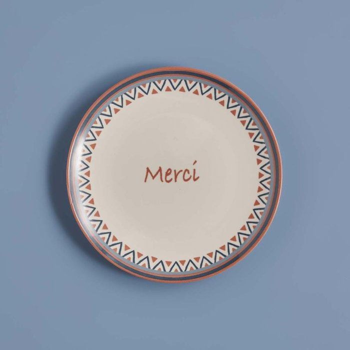 ASSIETTE DE SERVICE MERCI 26 CM - BLEU / TERRE CUITE
