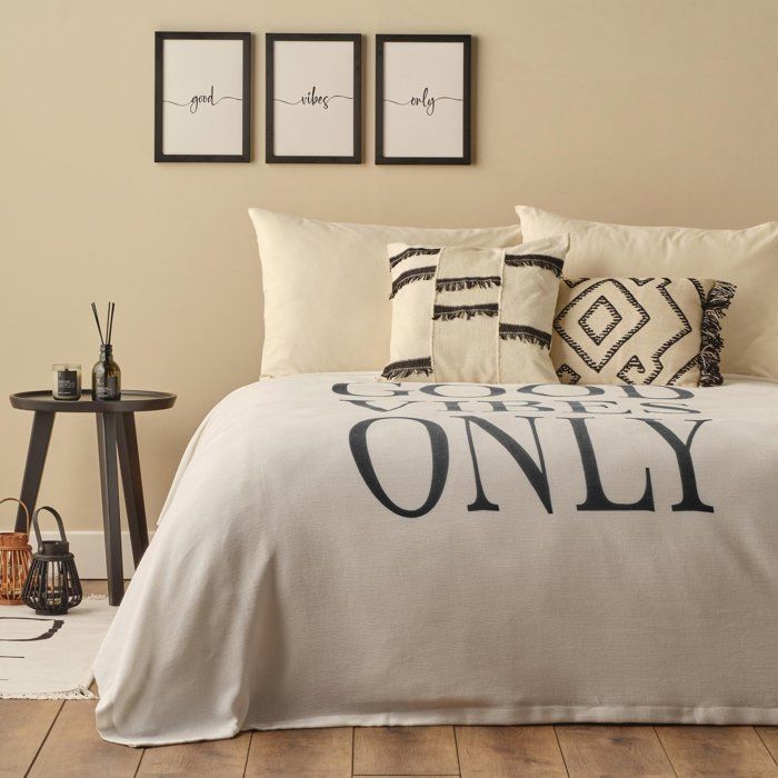 Housse de couette - Good Vibes - Double Imprimé - 100% Coton - Anthracite - 200x220 cm
