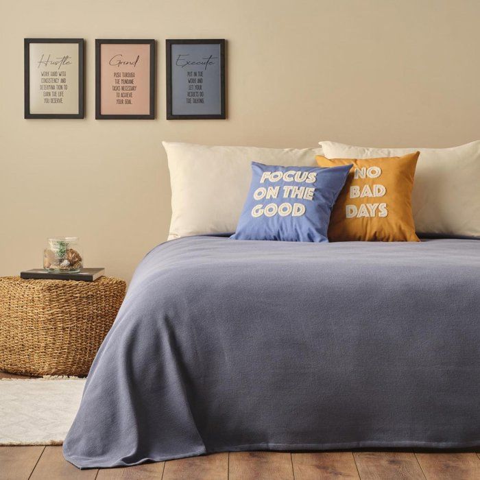 Couverture - Mini Waffle - 100% Coton - 200x220 cm - Bleu - Doux et Sain