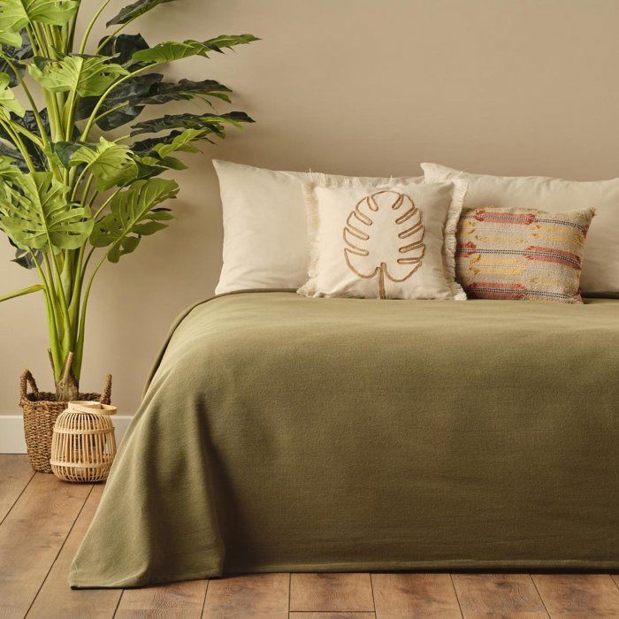 Couverture - Mini Gaufre - Kaki - 200x220 cm - 100% Coton - Doux et Sain
