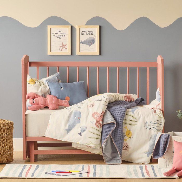 Parure de lit bébé - Ranforce - Baleine - 100% coton - 100 x 150 cm - Bleu