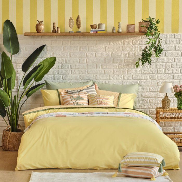Parure de lit - Napoli - 200x220 cm - 100% coton - Jaune - OEKO-TEX certifié