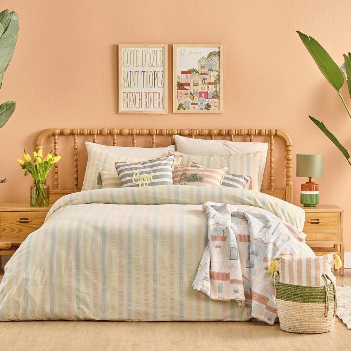 Housse de Couette Double - Saint Tropez - 200x220 cm - 100% Coton - Couleur Saumon - OEKO-TEX
