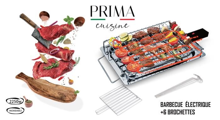 BARBECUE ÉLECTRIQUE PRIMA 2250W AVEC 6 BROCHETTES EN INOX