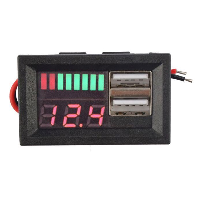 Voltmètre de voiture double USB 5V 2A Voltmètre Panneau 12V-24V 3S-7S Indicateur de capacité de batterie