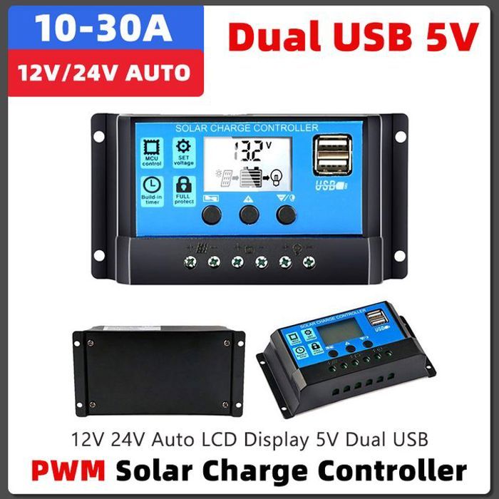 Contrôleur solaire,chargeur PWM 30A12V/24V, charge et développements de panneaux solaires,anti-surcharge