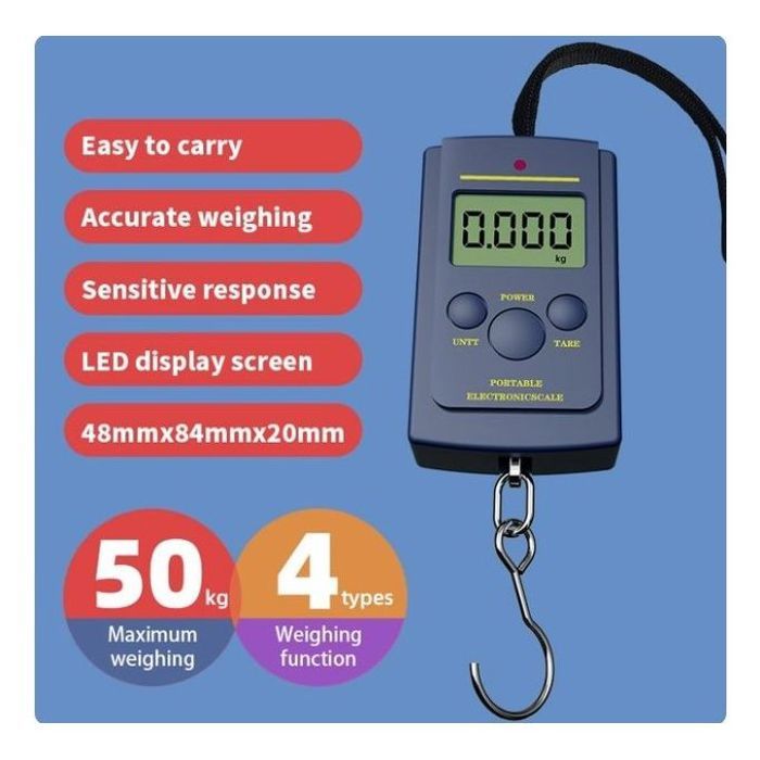 Pèse-bagage électronique portable avec écran LCD numérique, capacité de 50kg,