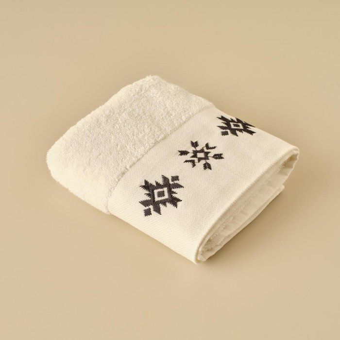 Serviette visage ethnique 100% coton crème (50x75 cm)