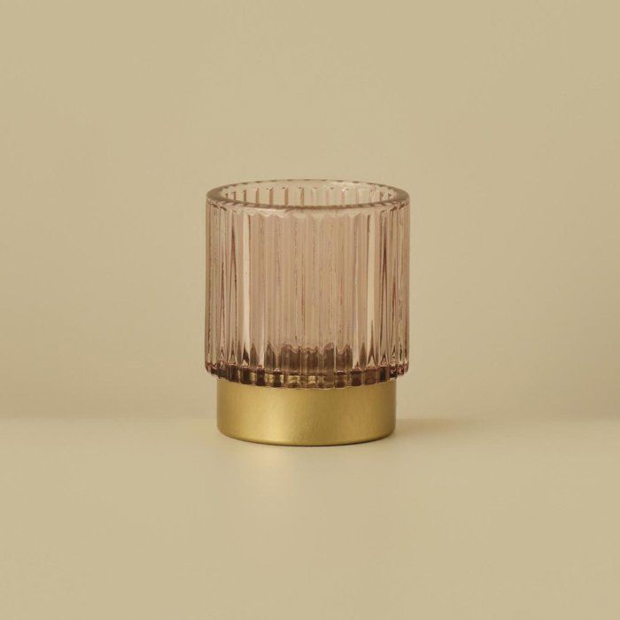 Bougeoir - BELLA MAISON - Benny Rose - Verre - Métal doré - 7x8 cm