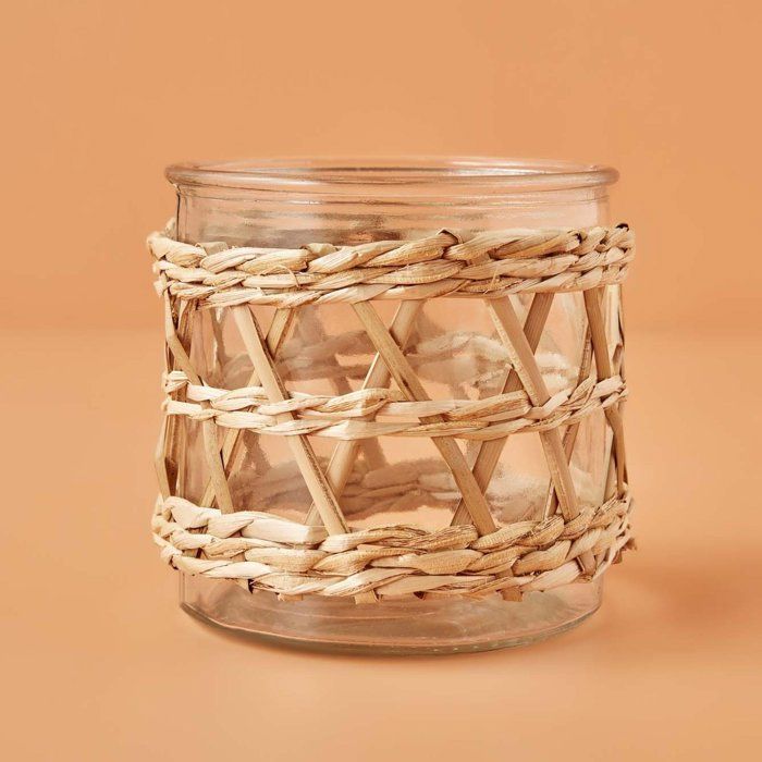 Bougeoir - Tekna - Naturel - Verre - Rotin - 11x12 cm