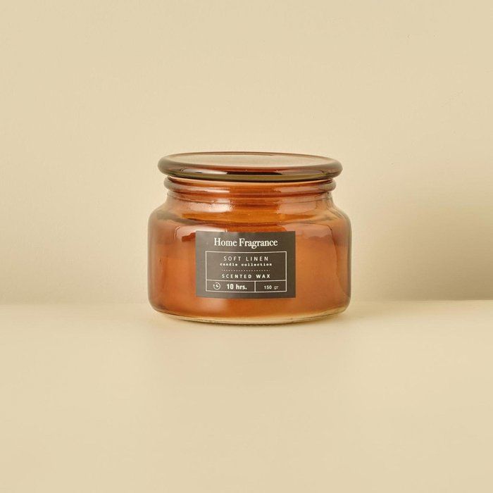 Bougie en pot en verre parfumée en lin doux marron (10x8 cm)