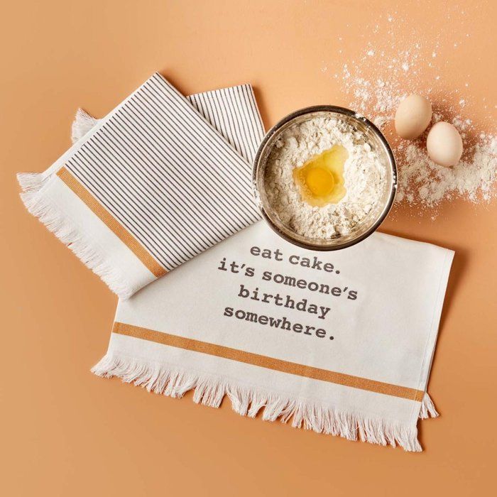 Torchon Anniversaire Lot de 2 Moutarde (40x50 cm)