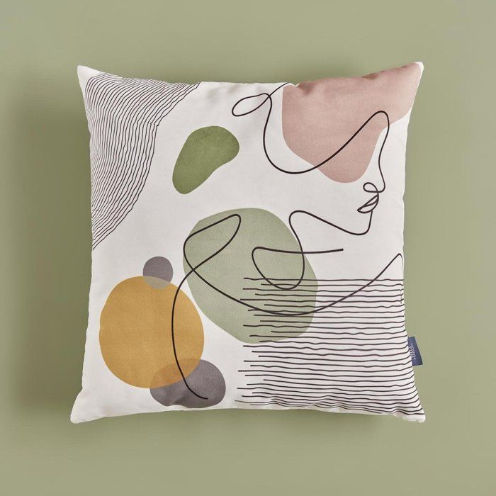 Housse de coussin décorative Face Line Art, vert (43x43 cm)